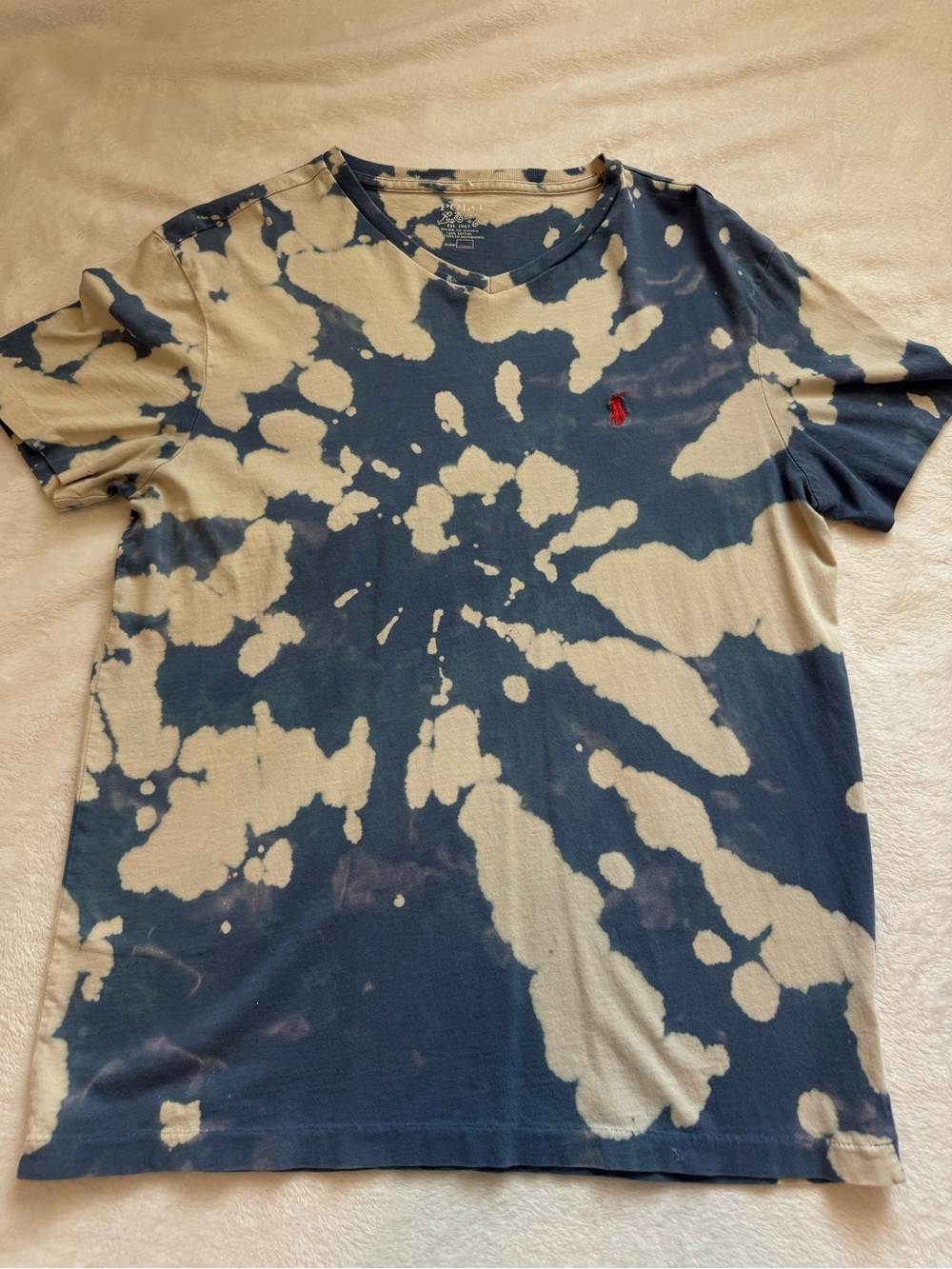 Polo by Ralph Lauren Navy and Tan Tie-Dye Short Sleeve Tee with Red Pony